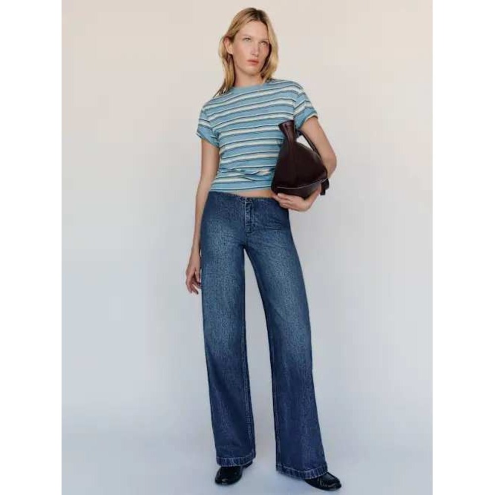 Reformation Talissa Stretch Low Rise Trouser Wide Leg Jeans Blue Size 25 NWT